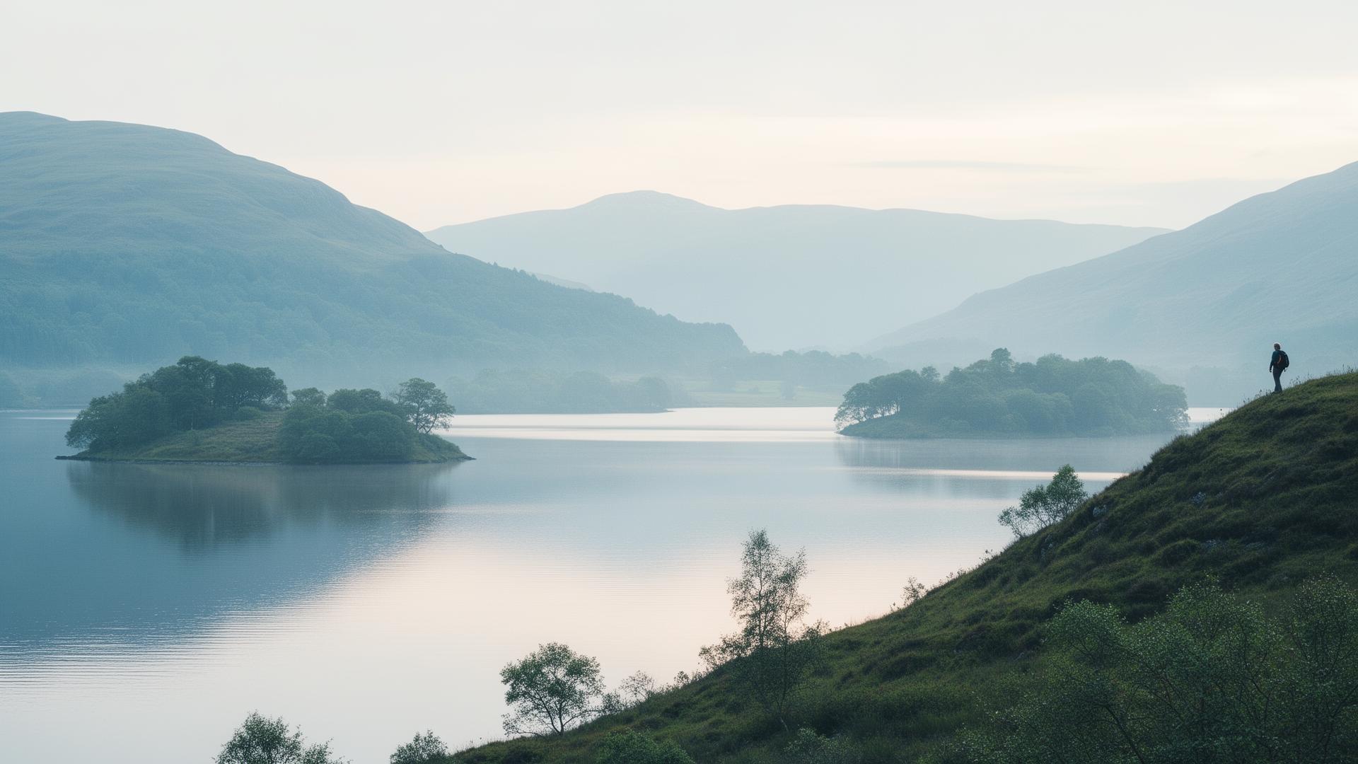 Tranquil Scottish loch at dawn